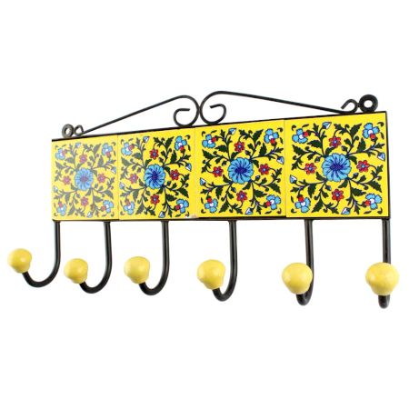 Yellow Base Turquoise Wheel Flower Ceramic Tiles Hook